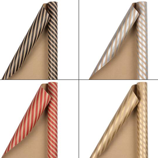 JAM Paper Assorted Kraft Stripe Gift Wrap Set, 4ct.